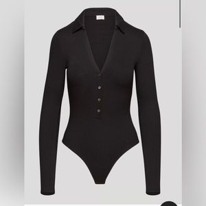 Aritzia long sleeve collared black body suit, size medium